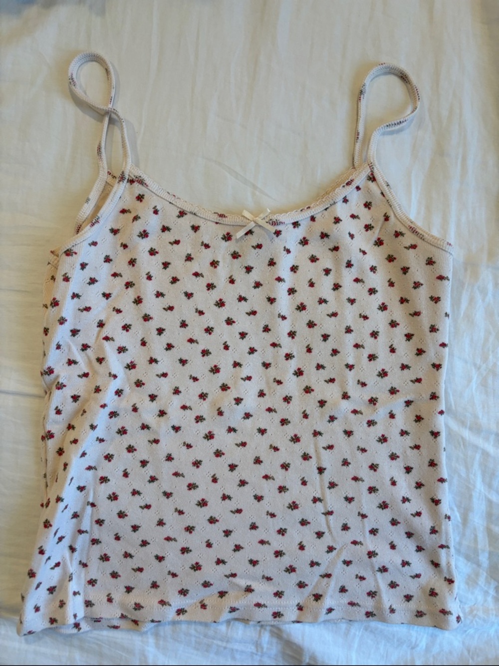 Brandy Melville Women's Cream Red Floral Ribbed Cami Tank Top